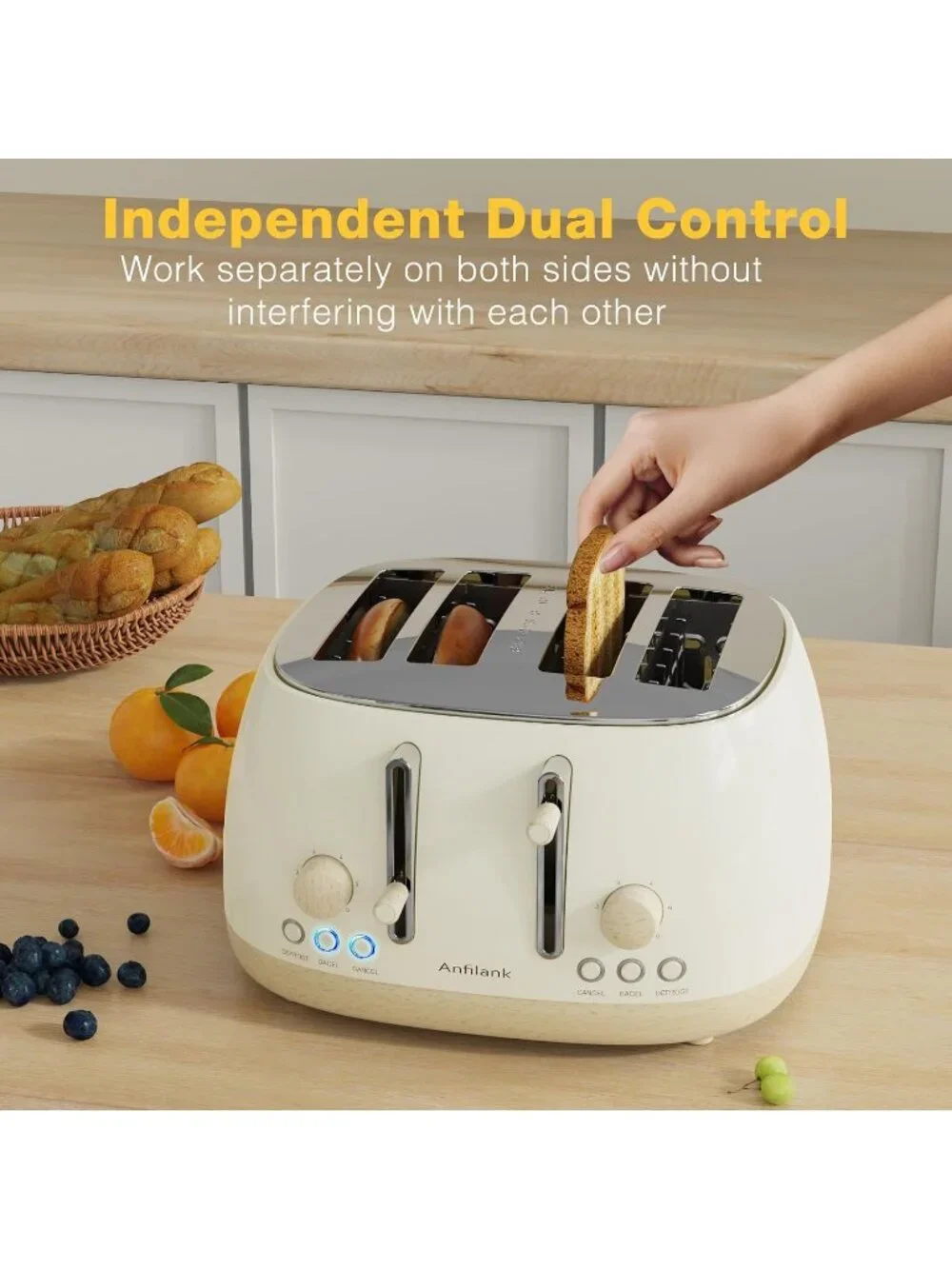 4 Slice Beige Defrost Retro Stainless Steel Extra Wide Slots Cancel Toaster